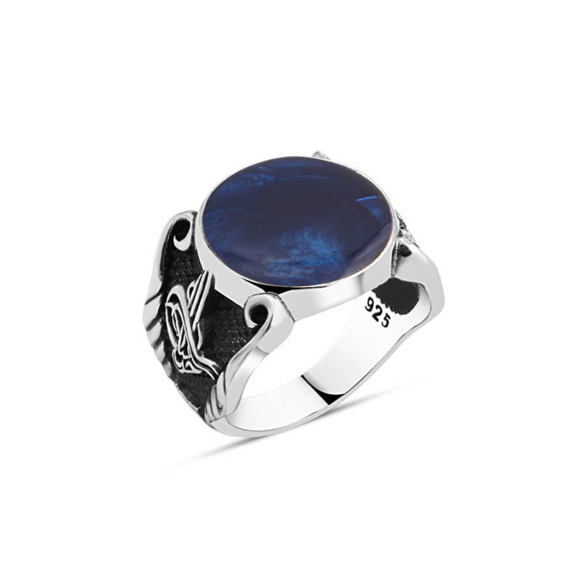 Blue Enamel Sterling Silver Men's Ring