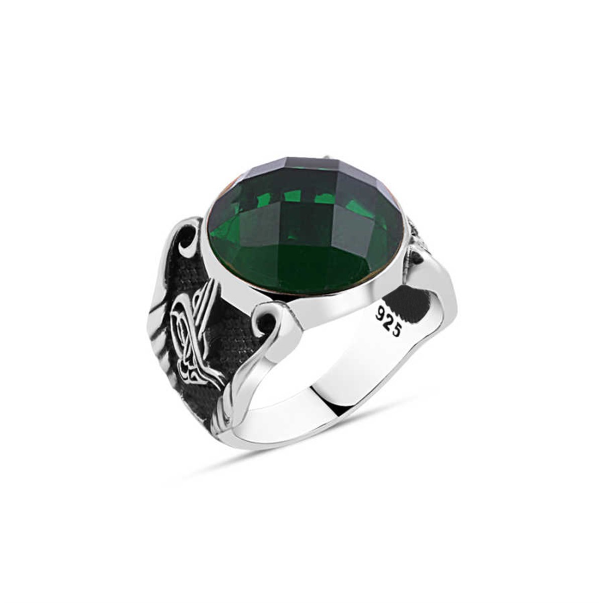 Cut Green Zircon Stone Sterling Silver Men's Ring