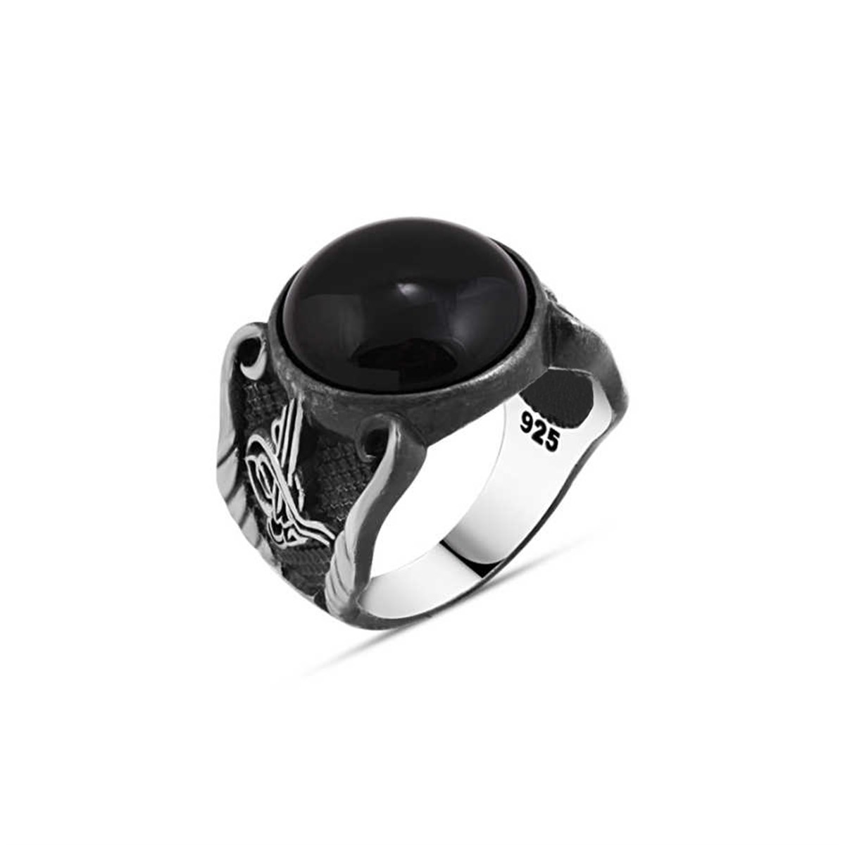 Hooded Onix Stone Silver Men's Ring