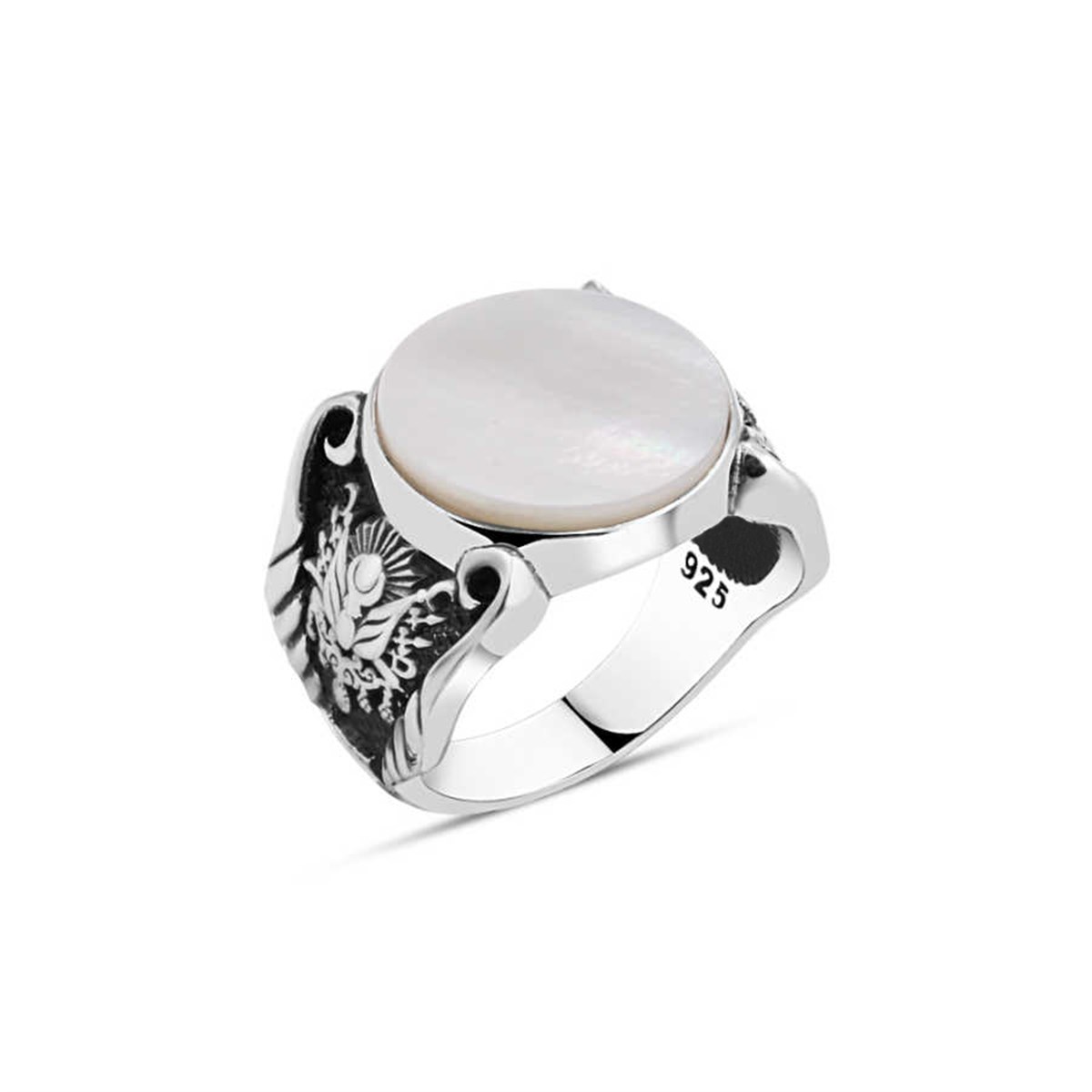 Plain Mother of Pearl Stone Sterling Silver Men's Ring
