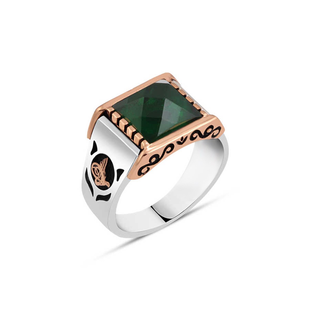 Cut Green Zircon Stone Sterling Silver Men's Ring