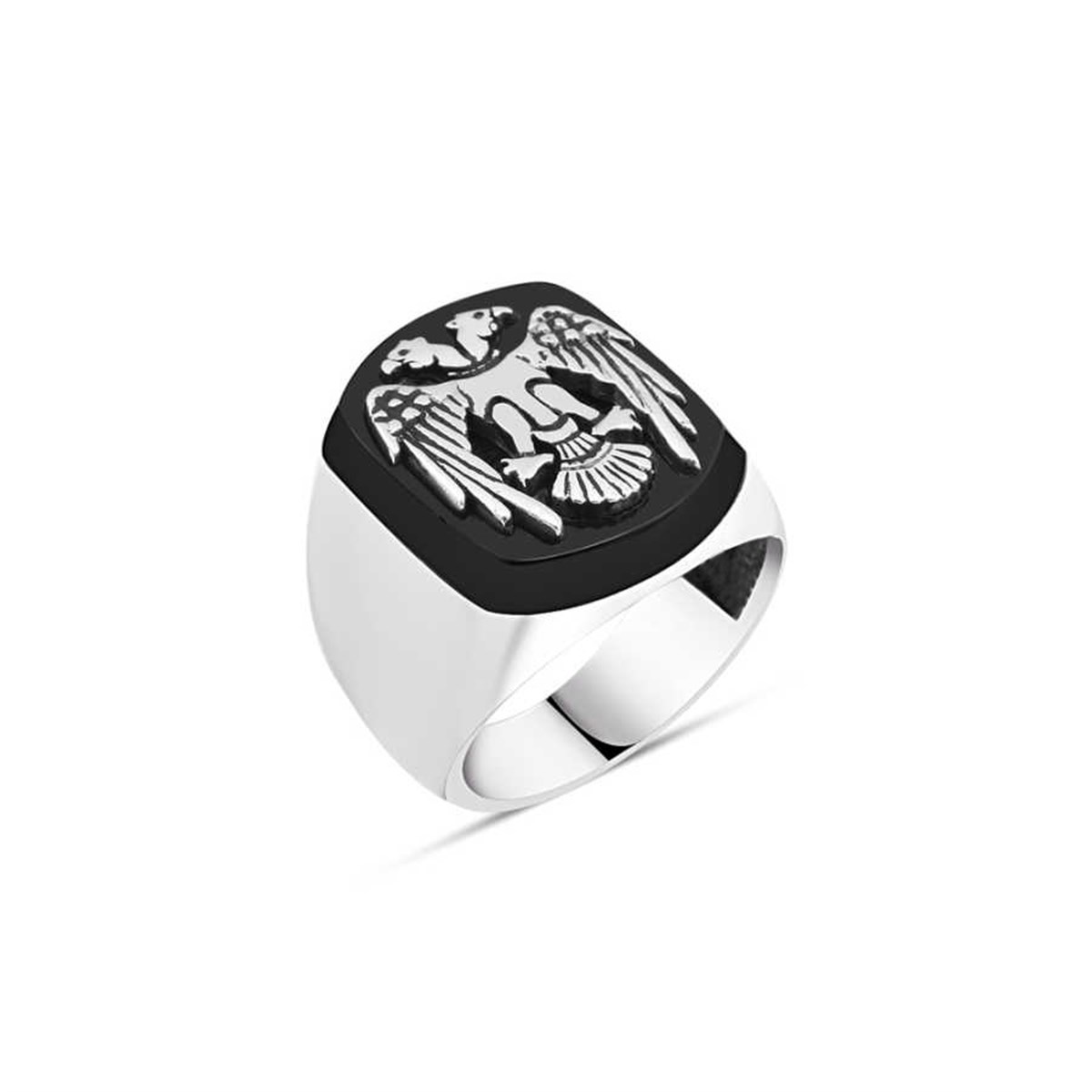 Onix Stone Seljuk Eagle Sterling Silver Men's Ring