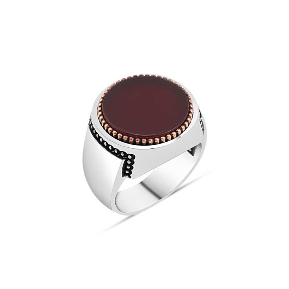 Agate Stone Silver Men's Ring