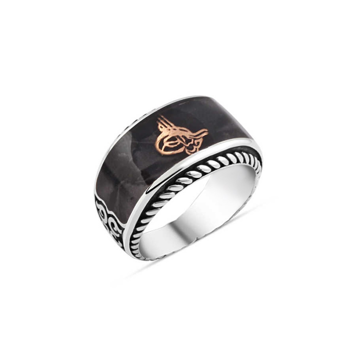 Enamel Tugra Sterling Silver Men's Ring