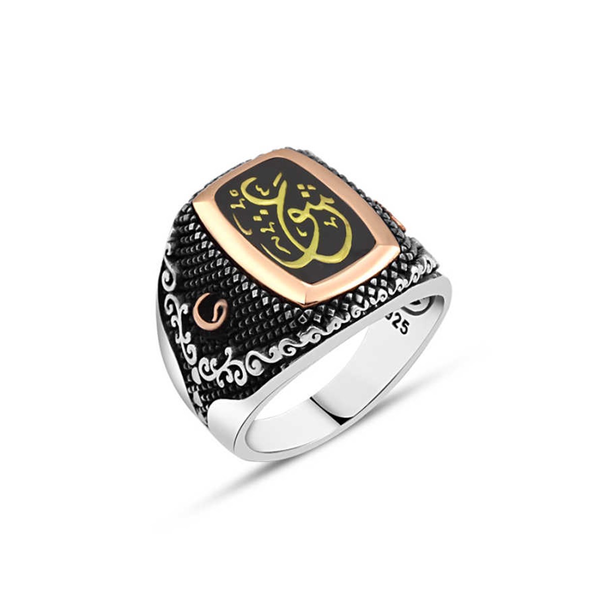 Enamel Arabic Love Inscription Sterling Silver Men's Ring