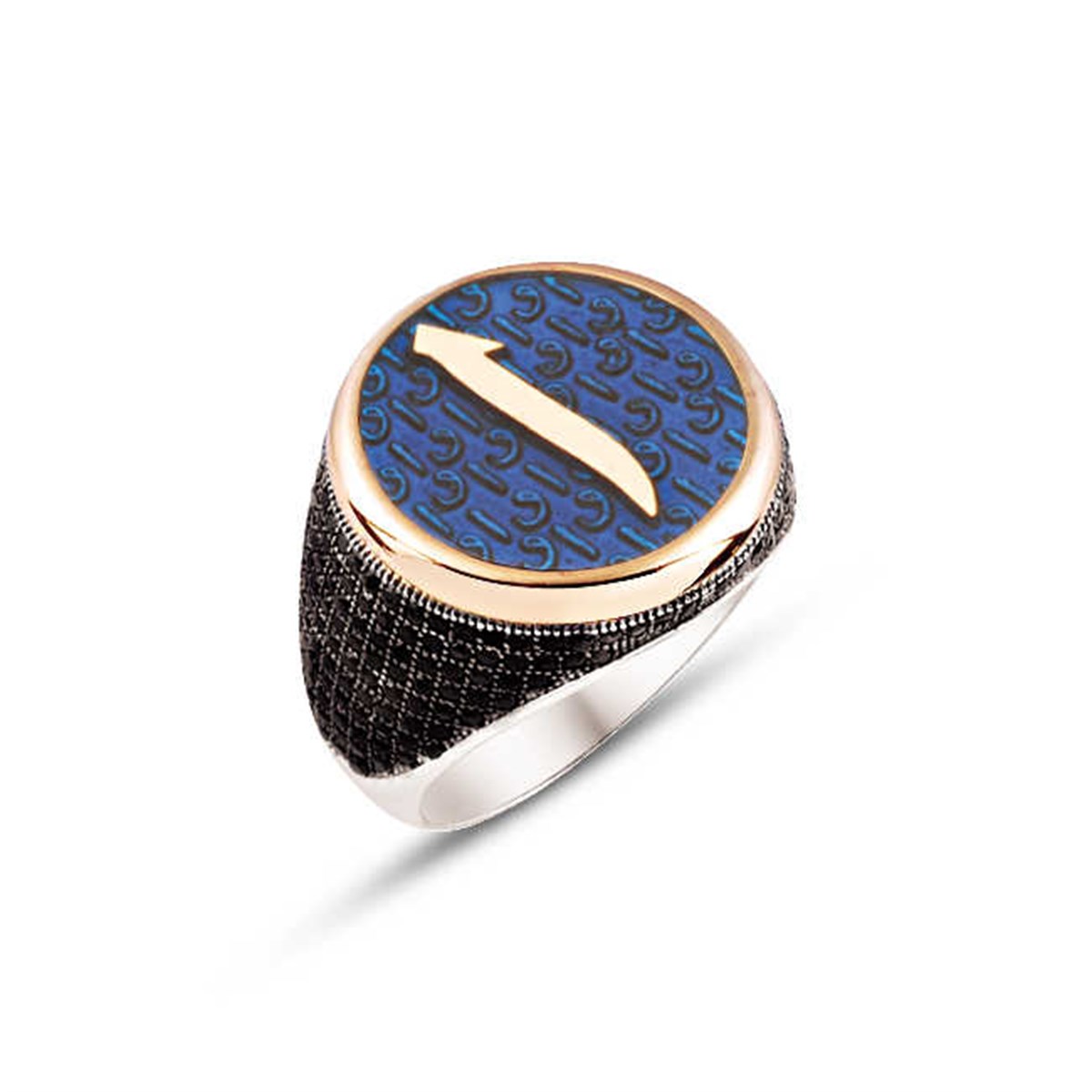 Silver Blue Enamel Elif Themed Men's Ring