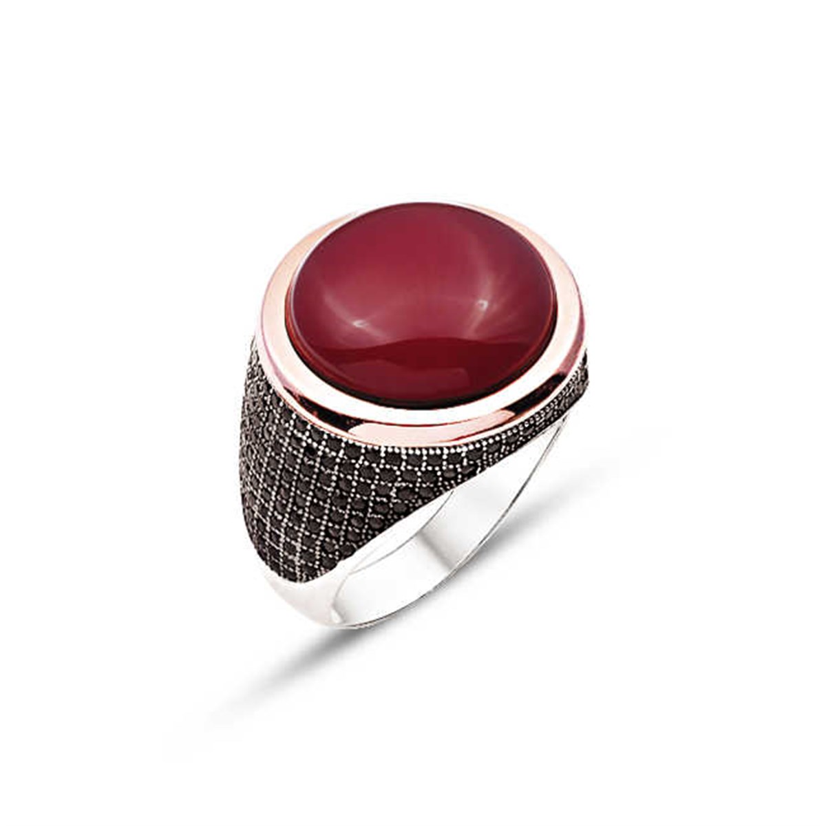 Sterling Silver Agate Men's Ring with Hood Stone