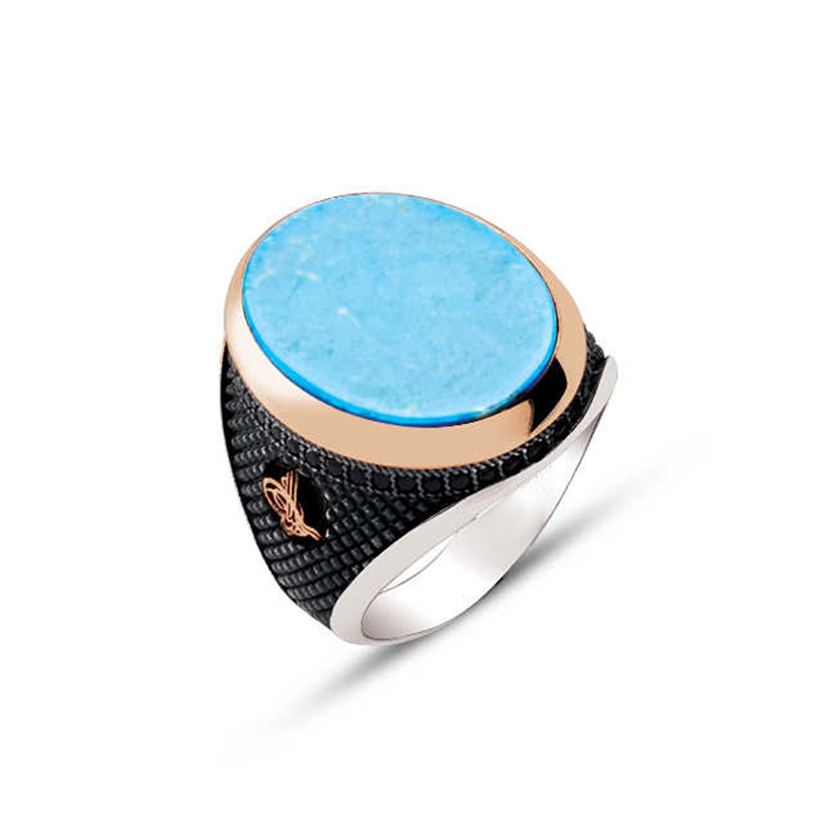 Sterling Silver Turquoise Stone Motif Men's Ring