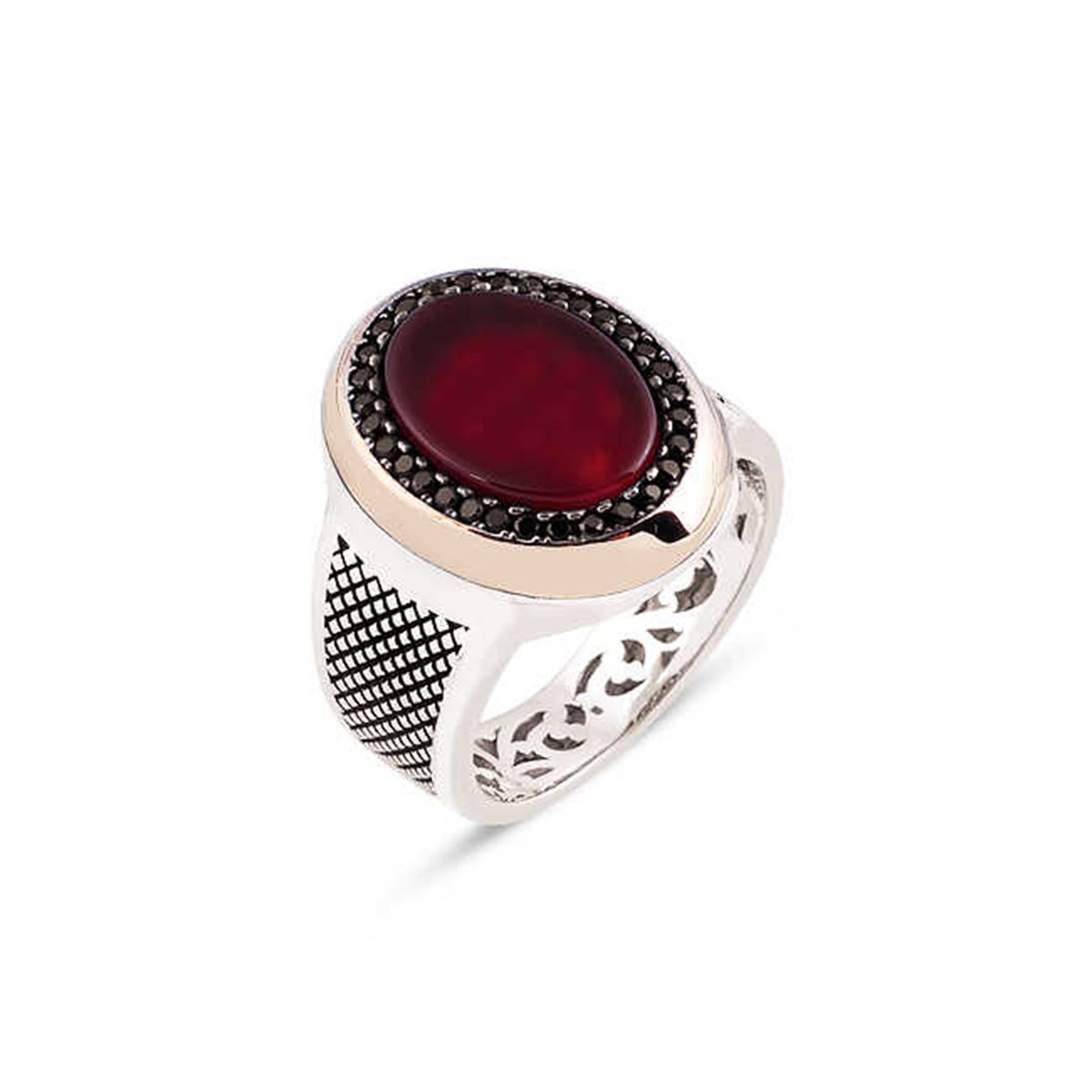 Sterling Silver Agate Stone Men's Ring With Zircon Decoration