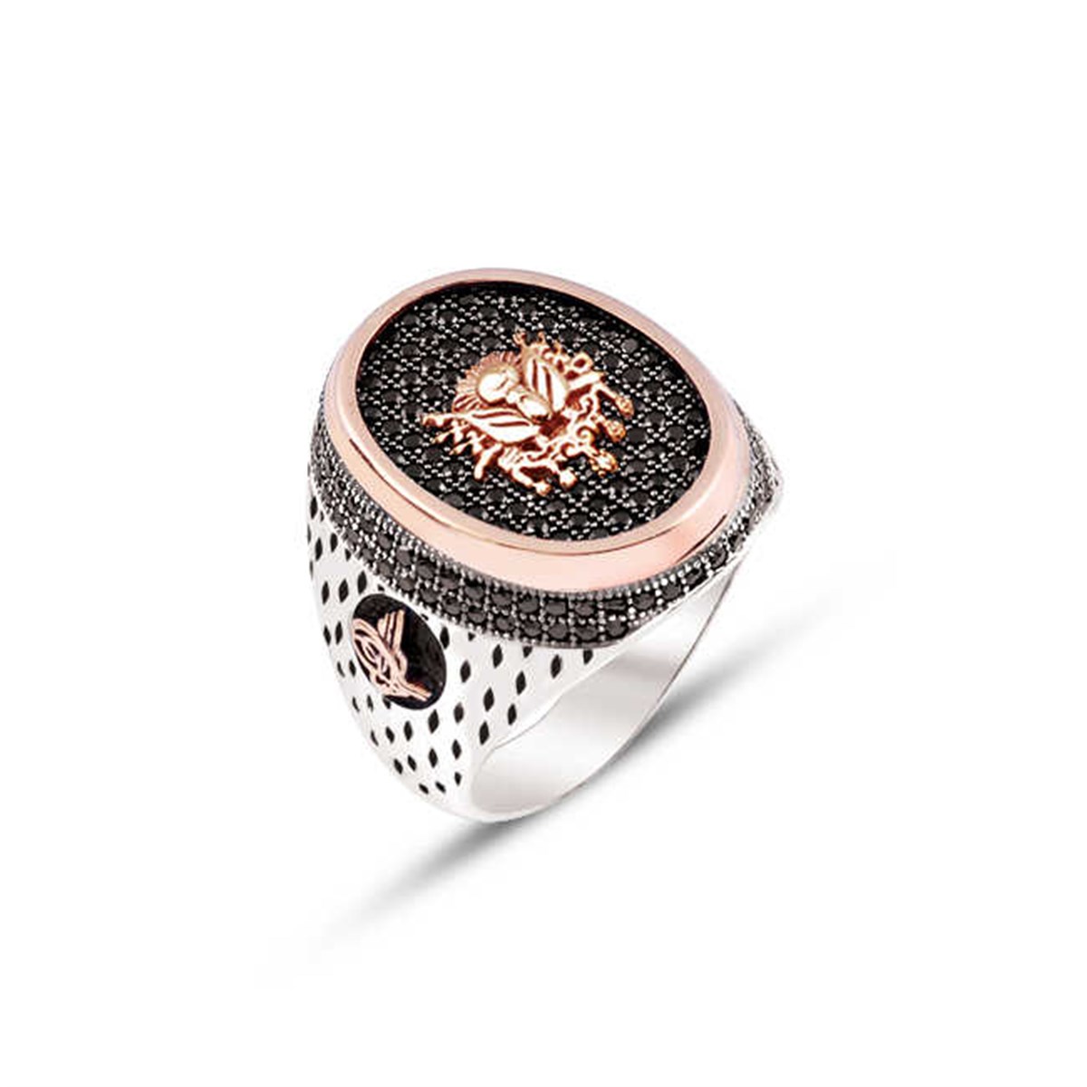 Silver Zircon Stone Embroidered Men's Ring