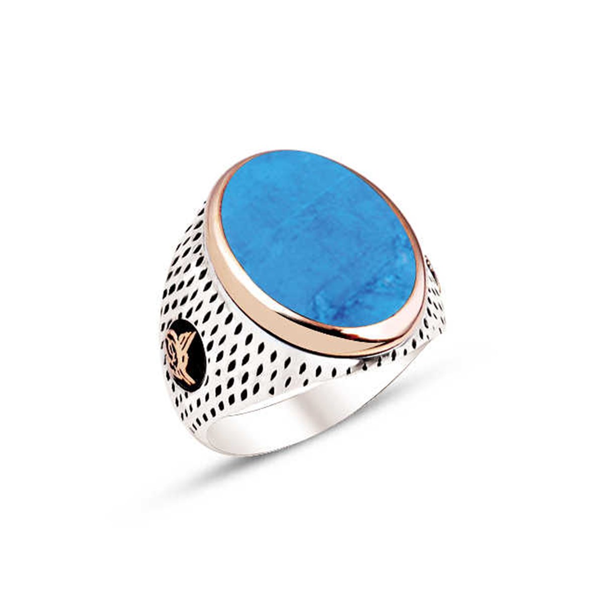 Sterling Silver Turquoise Stone Dot Case Men's Ring