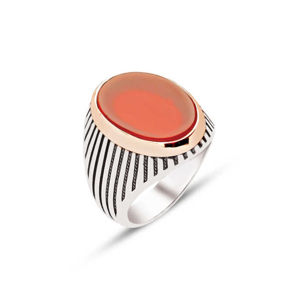 Silver Agate Stone Men's Ring