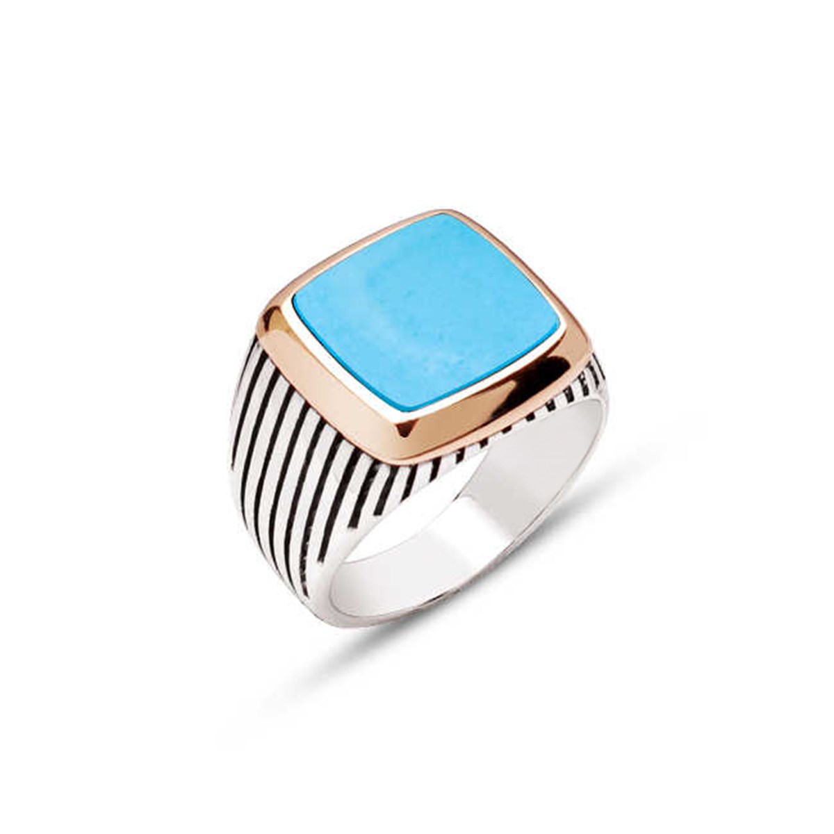 Sterling Silver Men's Ring with Turquoise Stone and Lined Case