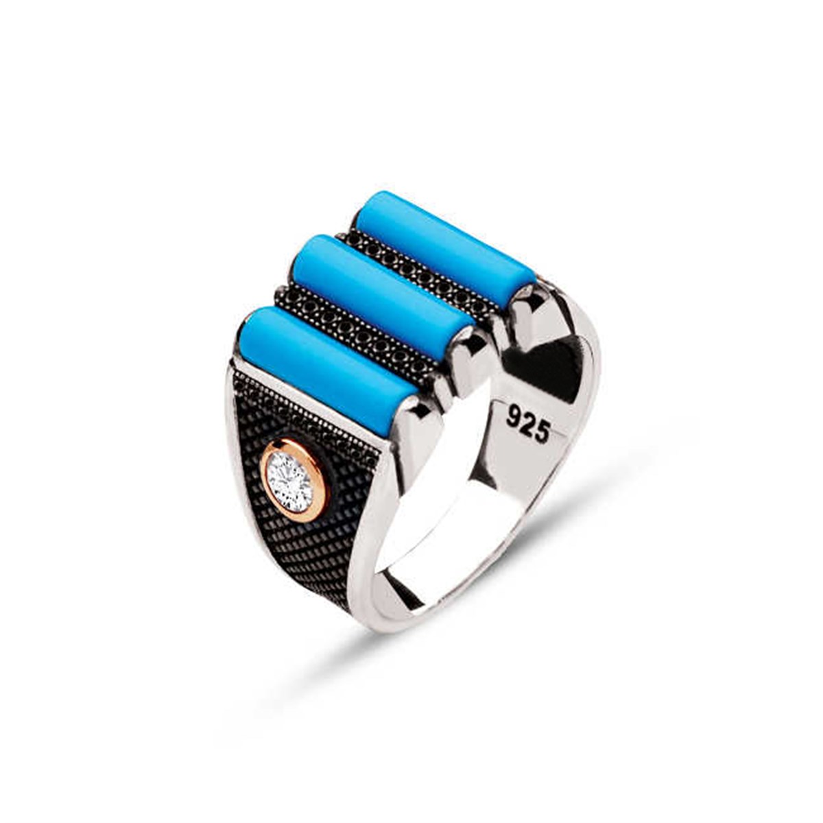 Sterling Silver 3 Pieces Turquoise Stone Men's Ring