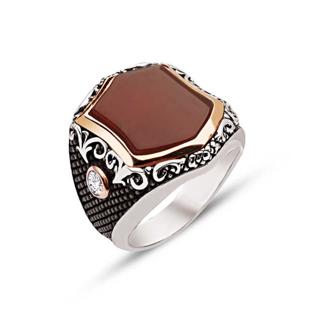 Silver Special Cut Agate Stone Men's Ring