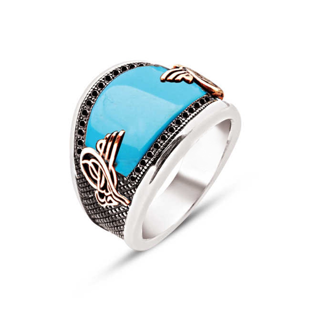 Sterling Silver Special Cut Tightening Turquoise Embroidered Men's Ring