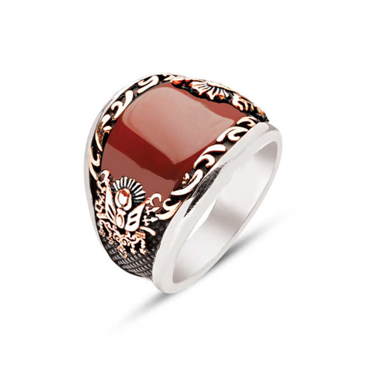 Silver Special Cut Agate Stone Tugra Men's Ring