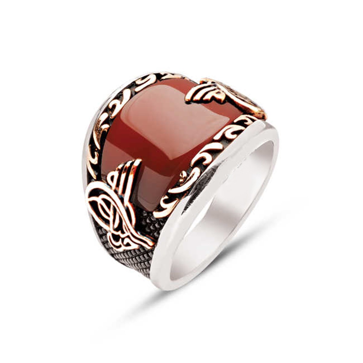 Silver Special Cut Agate Edges Embroidered Men's Ring