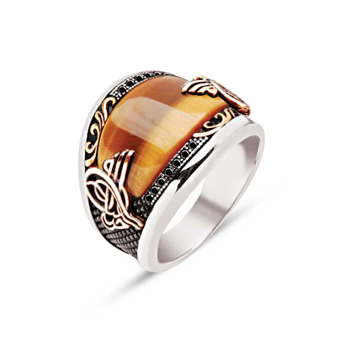 Sterling Silver Special Cut Tiger's Eye Stone Men's Ring