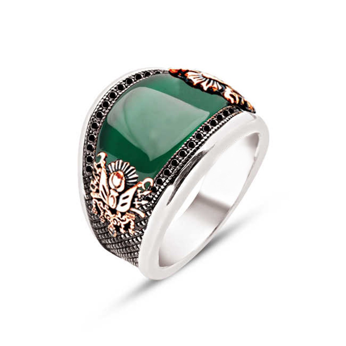 Silver Special Cut Green Agate Men's Ring