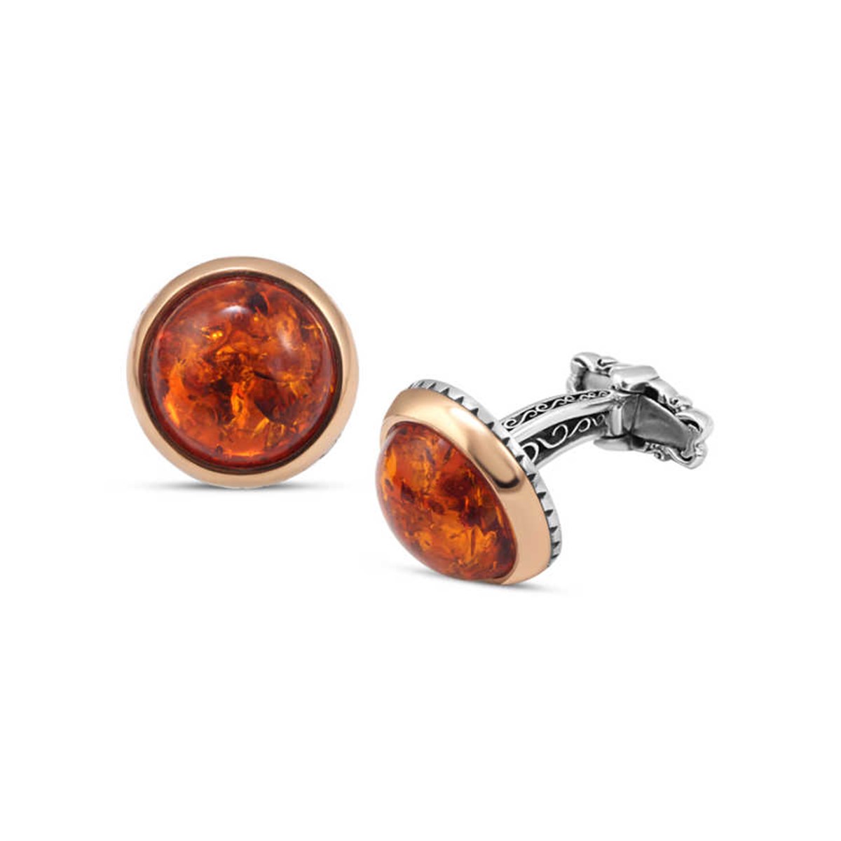 Silver Synthetic Amber Stone Cufflink