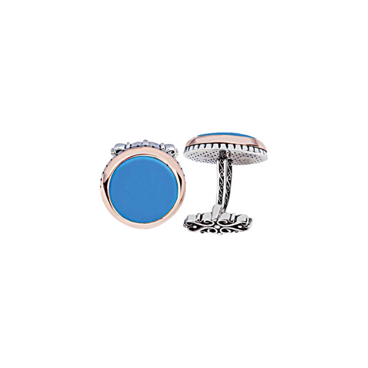 Silver Turquoise Stone Round Model Cufflinks
