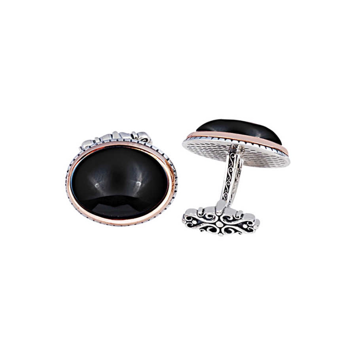 Silver Black Onix Stone Oval Cufflinks