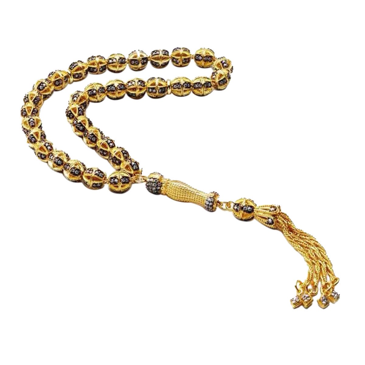 Gold Color Silver Rosary with Black Zircon Stone