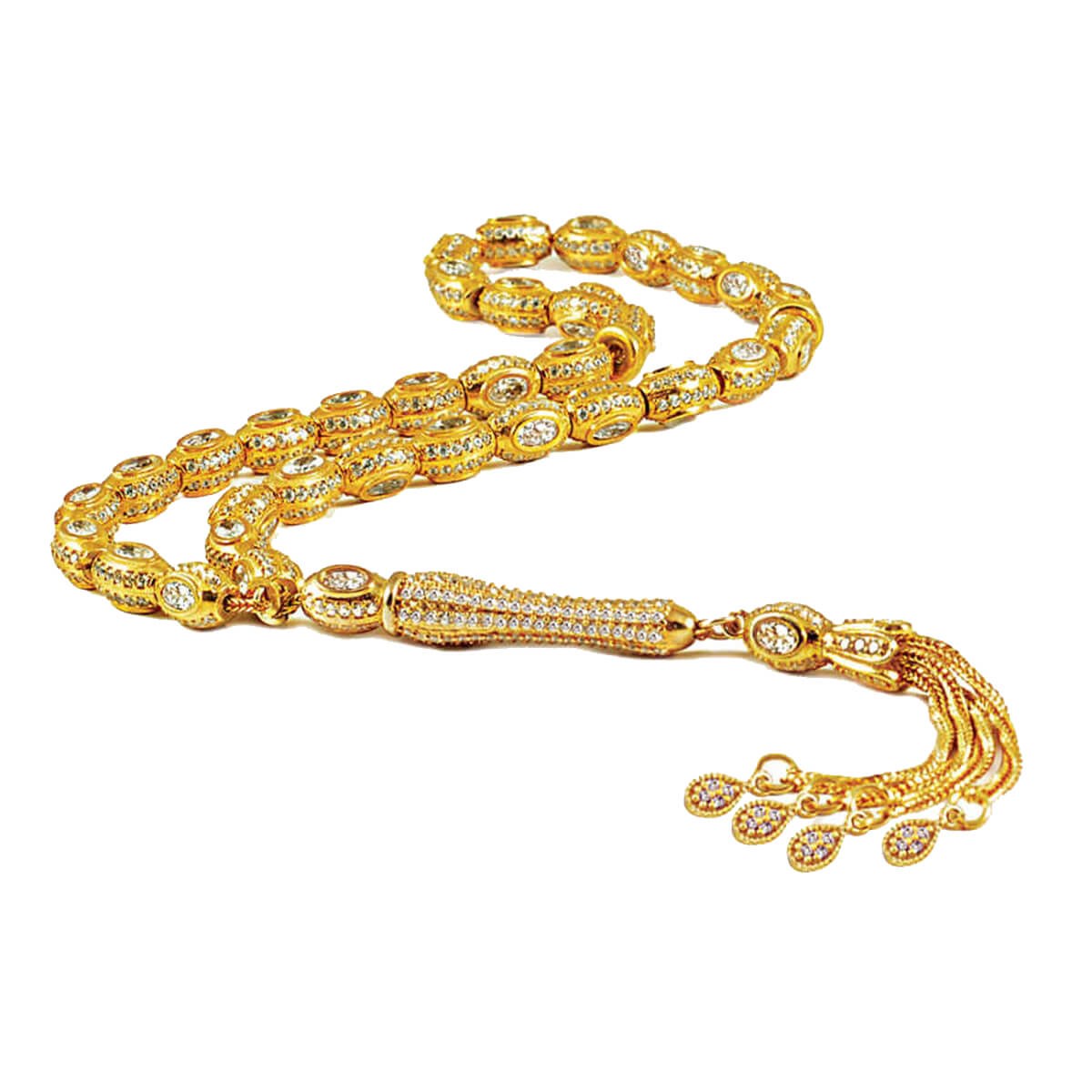Gold Color Silver Rosary with White Zircon Stone