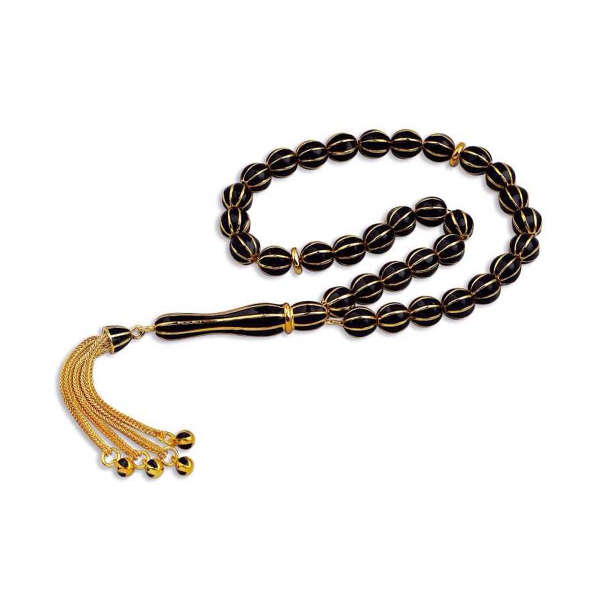 Silver Black Enameled Gold Color Rosary