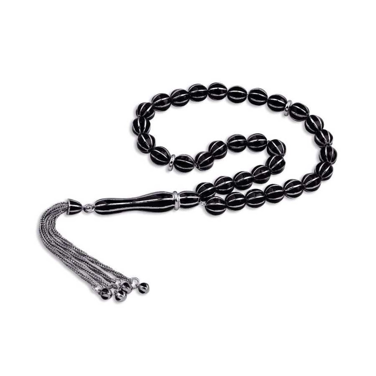 ​Silver Black Enamel Striped Rosary