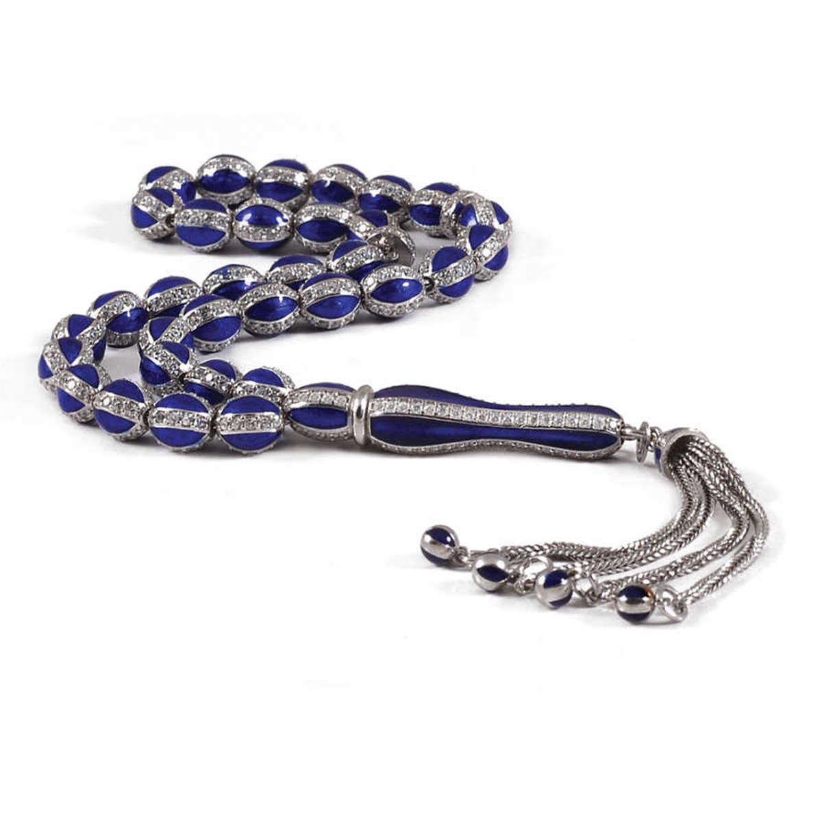 Silver Navy Blue Enameled Zircon Stone Rosary