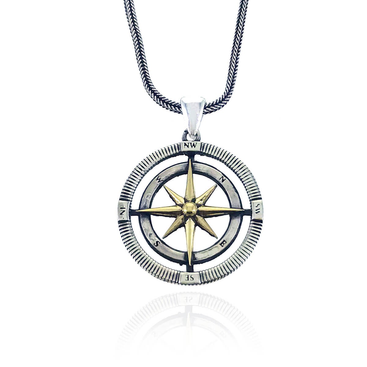 Special Design Oxidized Compass Silver Men's Necklace
