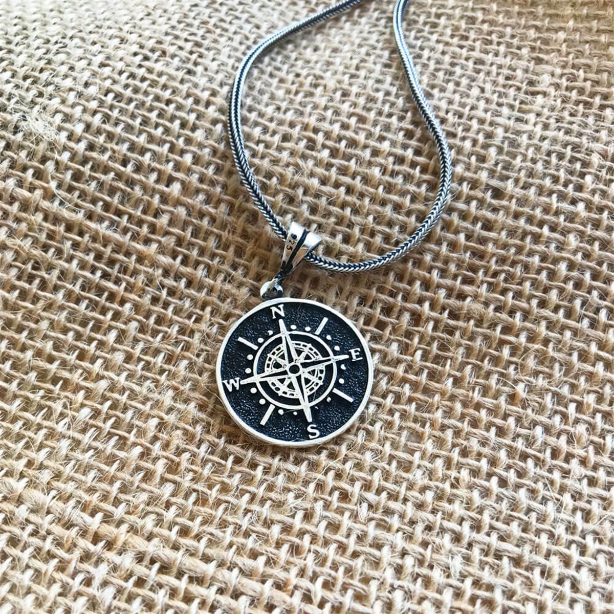 Special Design Dimmed Silver Compass Men's Necklace