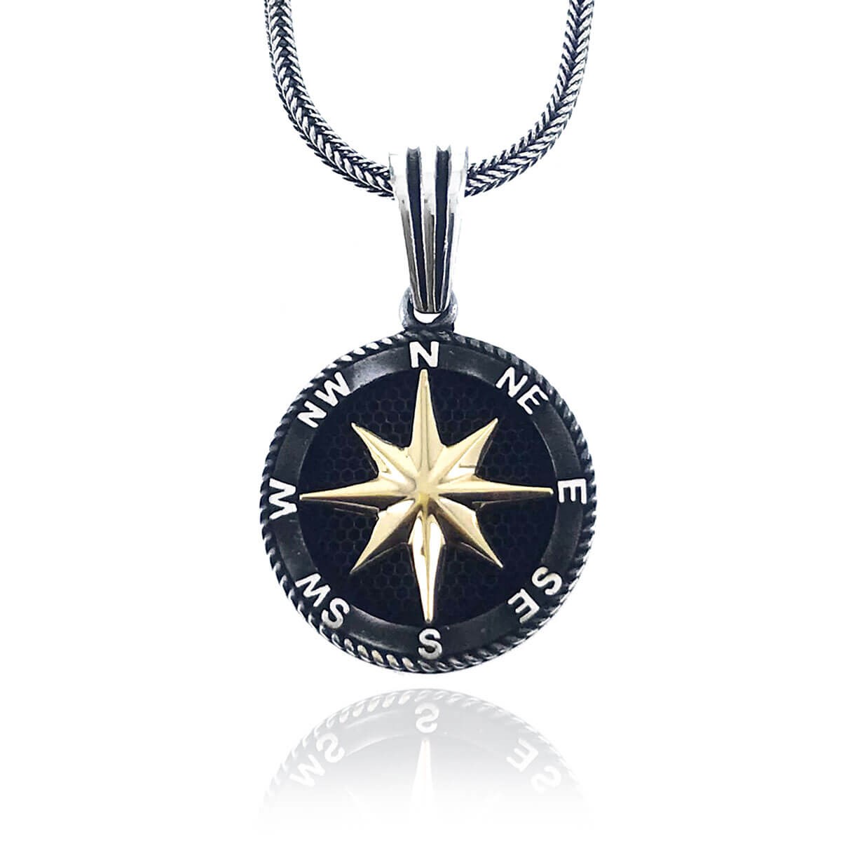 Special Design Oxidized Silver Compass Men's Necklace
