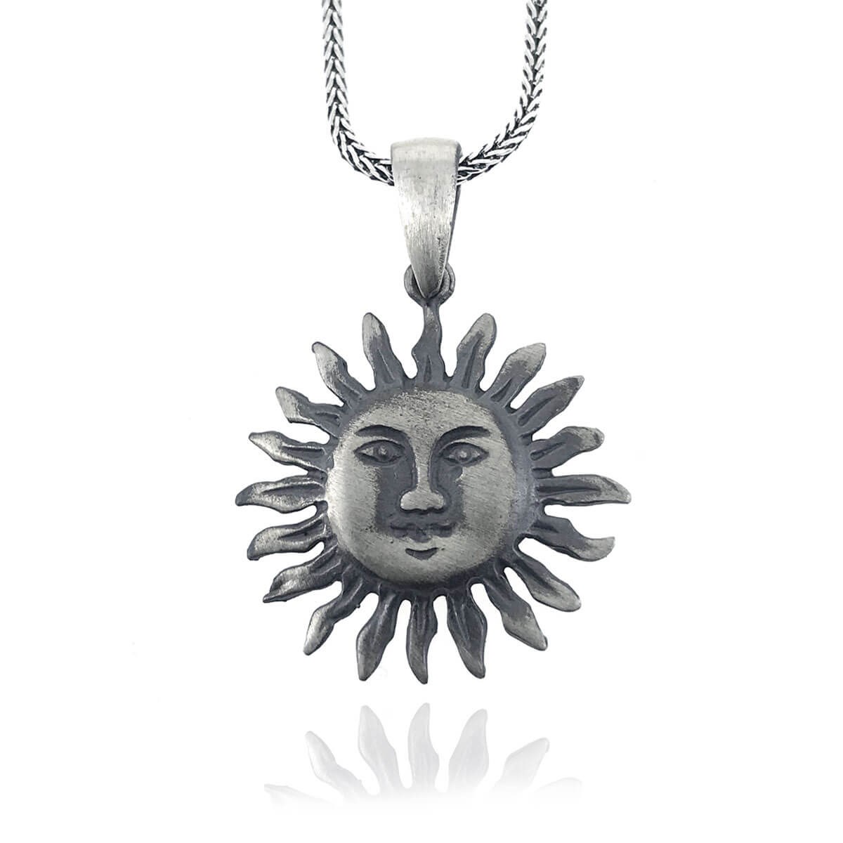 Vintage Design Silver Sun Men's Necklace