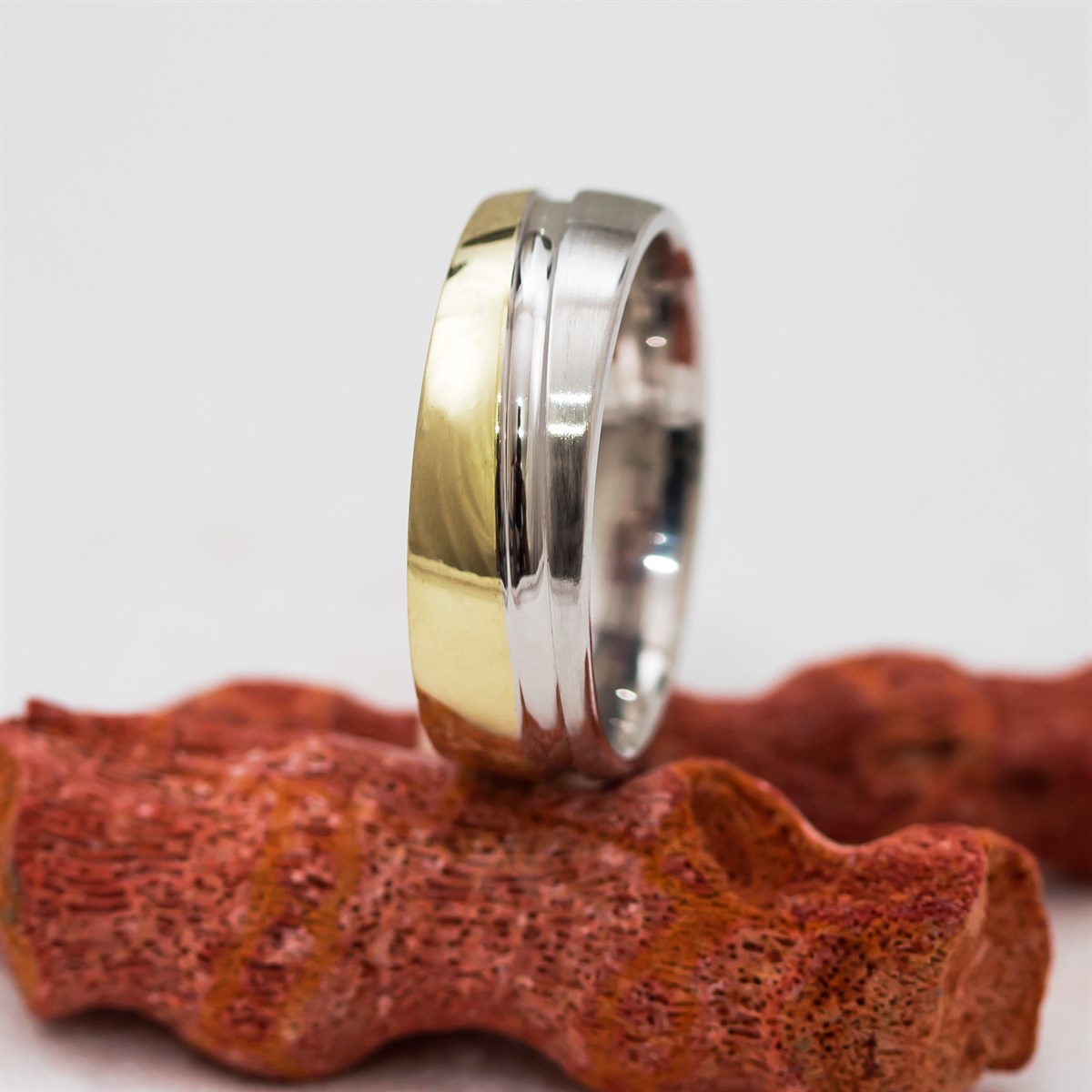 Plain Unisex Silver Wedding Ring with Gold Color Transition