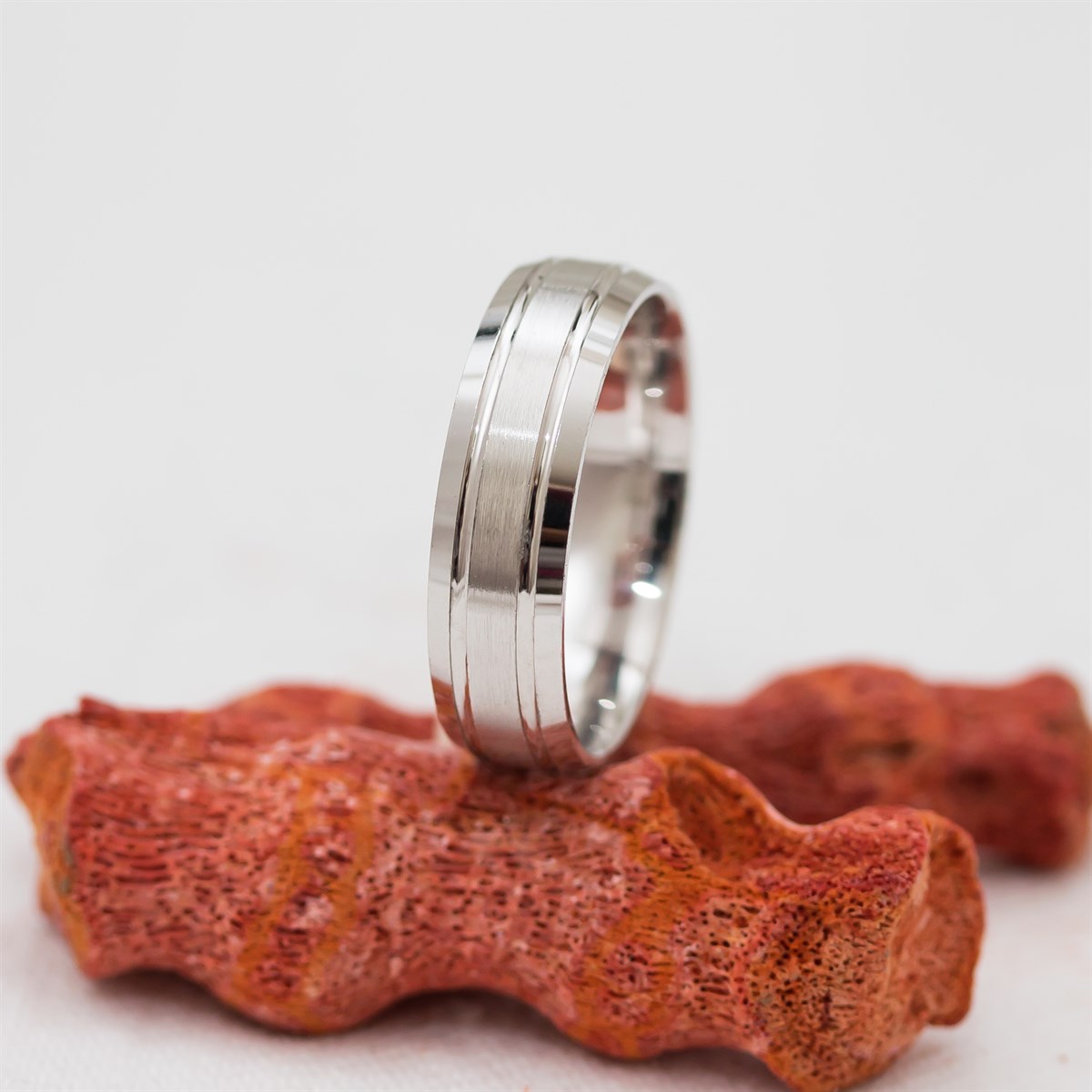 Rhodium Three Stripe Unisex Sterling Silver Wedding Ring