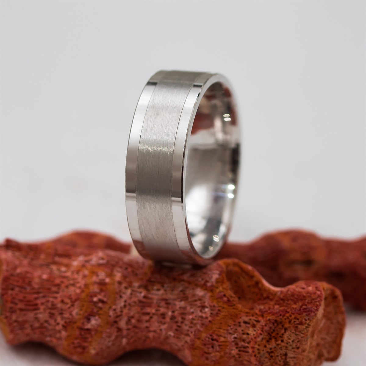 Rhodiumed Three-Stripe Broce Unisex Sterling Silver Wedding Ring