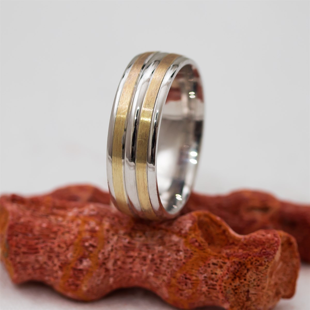 Rhodiumed Five Striped Unisex Sterling Silver Wedding Ring