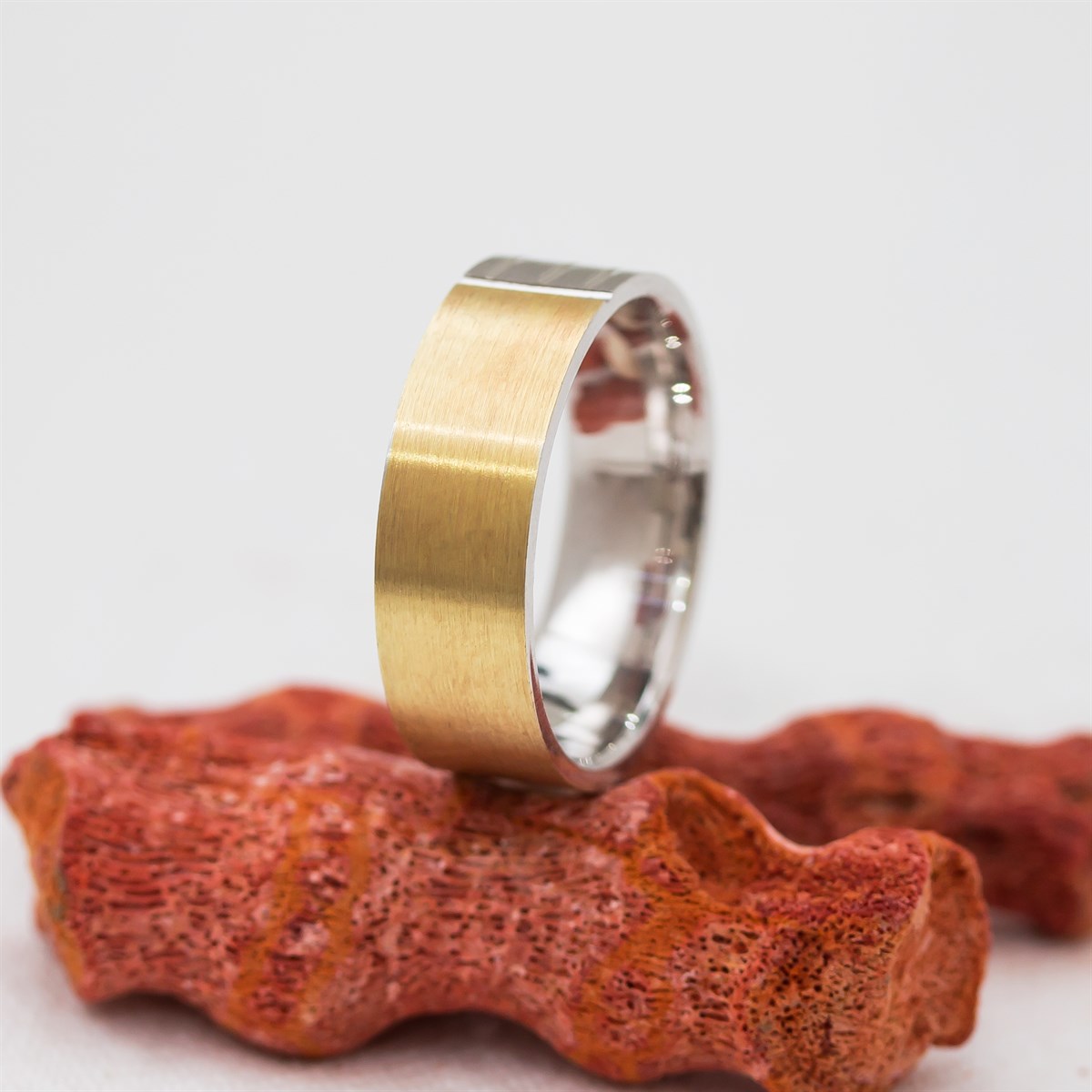 Rhodiumed Half Turn Gold Color Transition Unisex Silver Wedding Ring