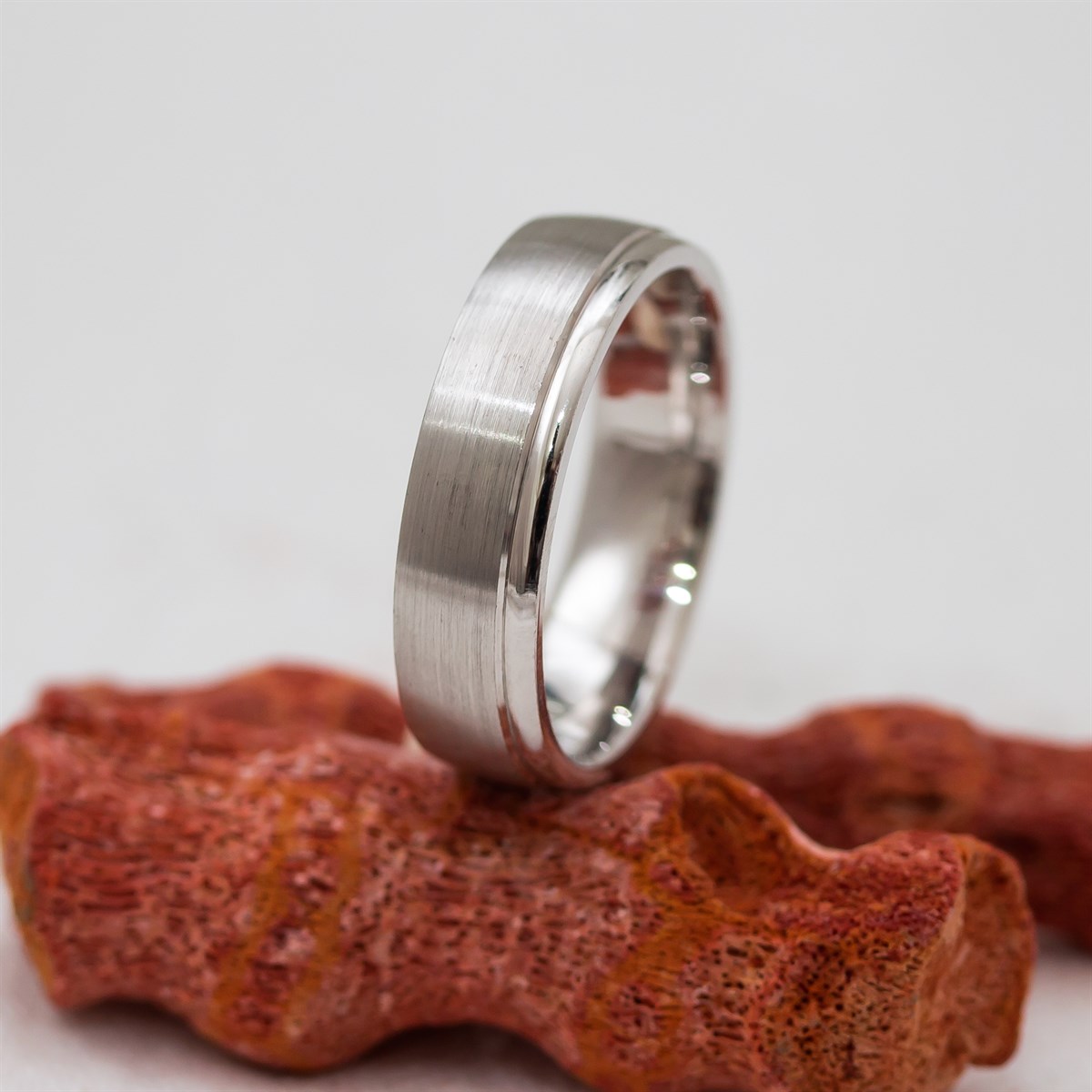 Rhodiumed Two Stripe Unisex Sterling Silver Wedding Ring