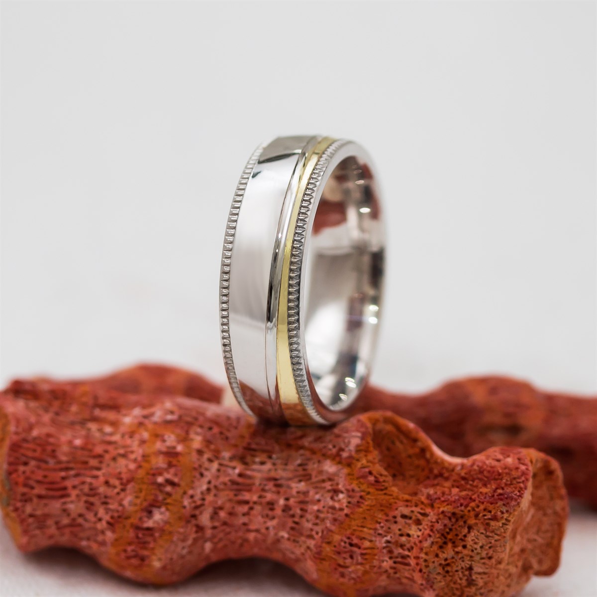 Rhodiumed Edge Gold Color Unisex Sterling Silver Wedding Ring