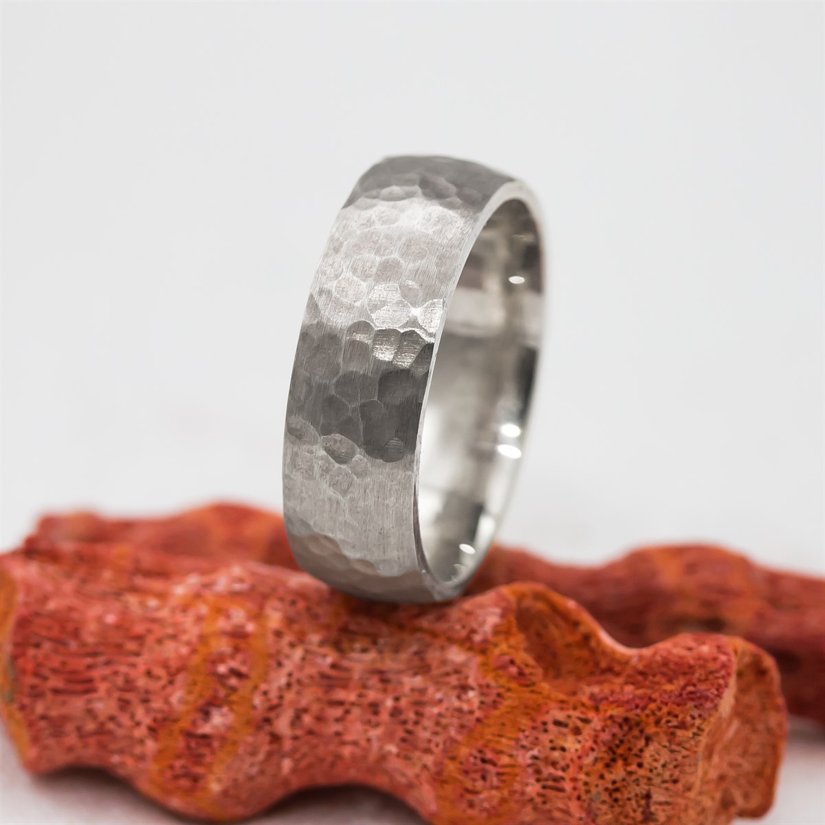 Rhodium Patterned Unisex Silver Wedding Ring