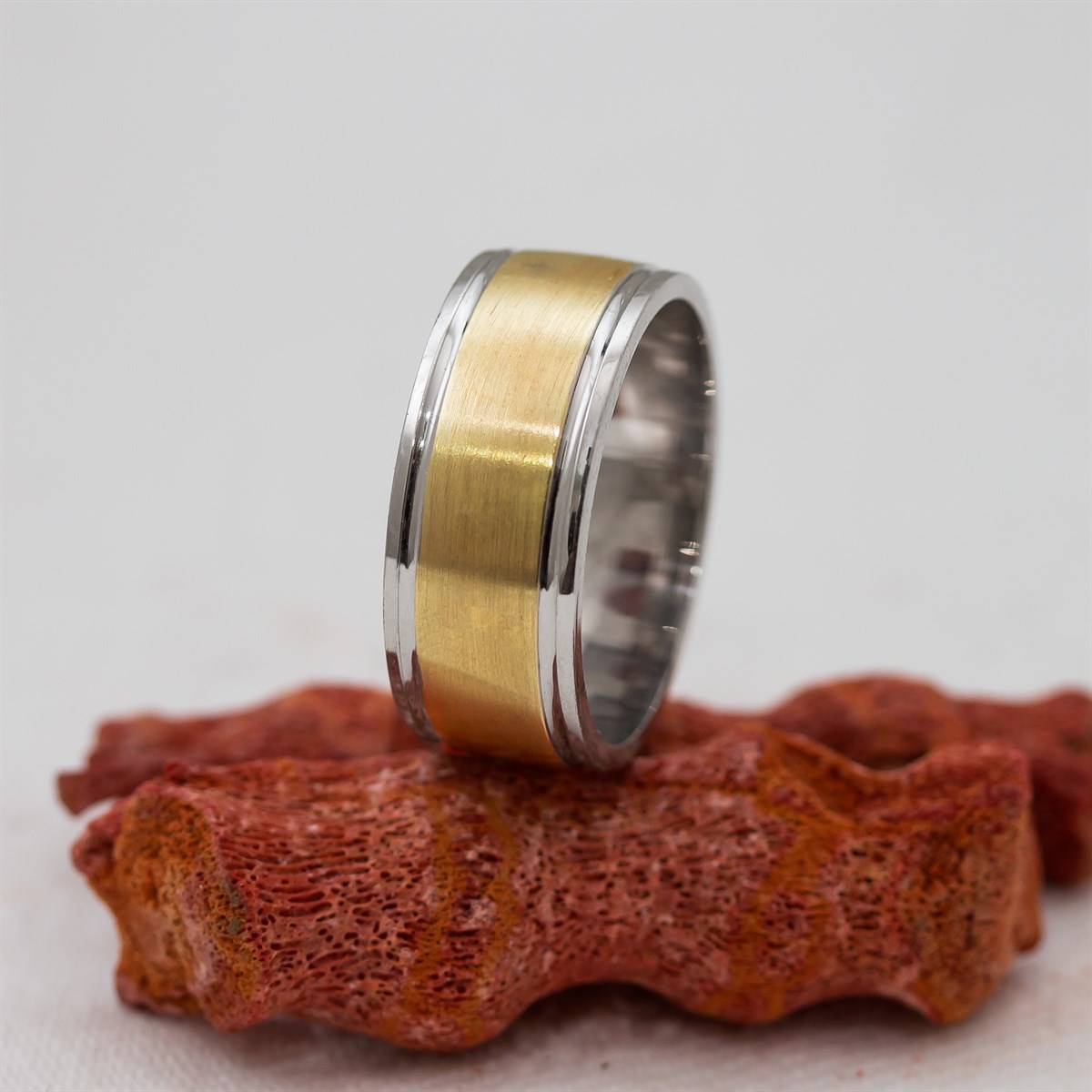 Unisex Silver Wedding Ring with Gold Color in the Middle