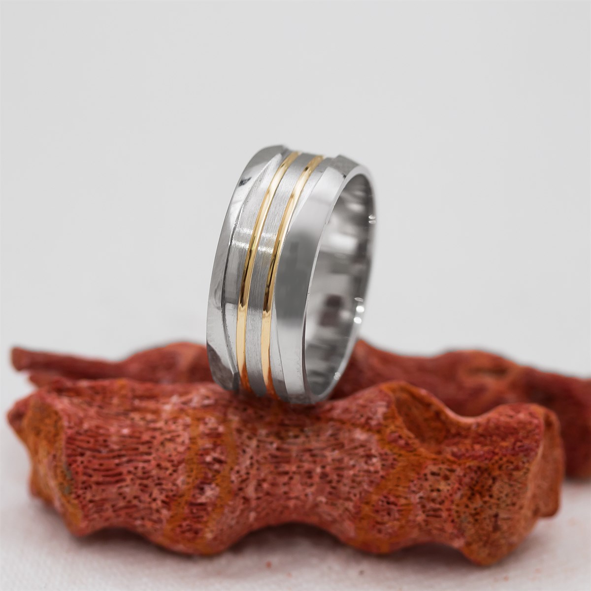 Rhodium Gold Color Sliver Transition Unisex Sterling Silver Wedding Ring