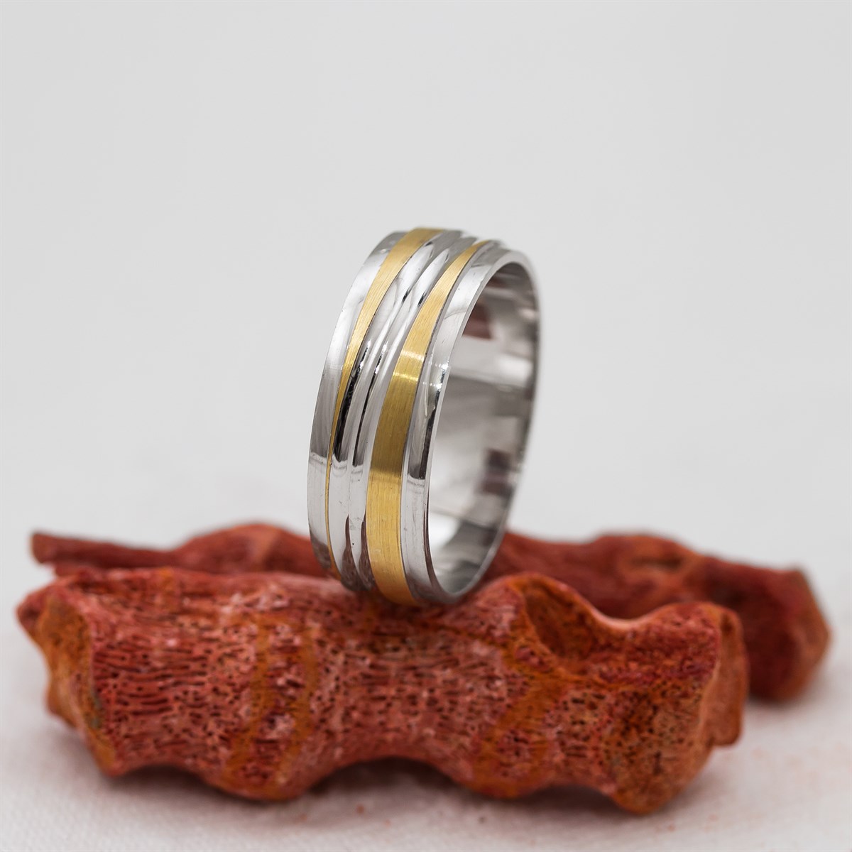 Unisex Silver Wedding Ring with Gold Color Transition