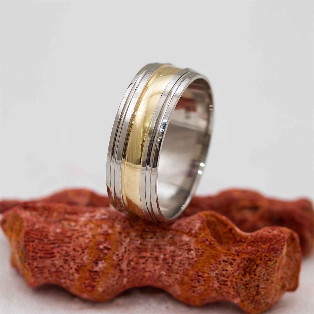 Rhodiumed Gold Colored Unisex Sterling Silver Wedding Ring
