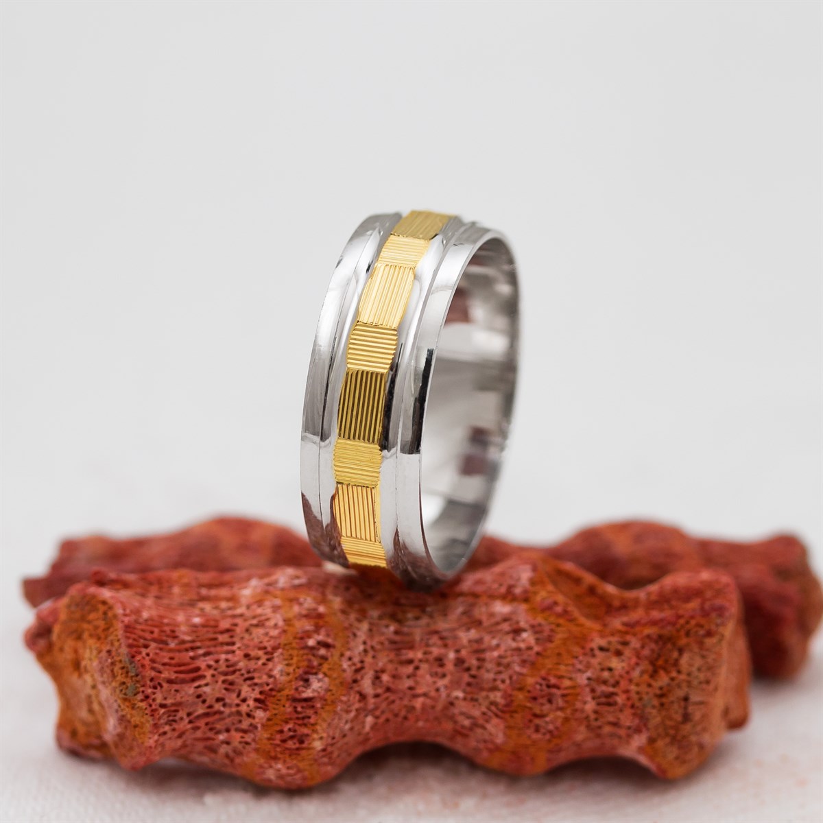 Greek Model Middle Gold Color Silver Unisex Wedding Ring