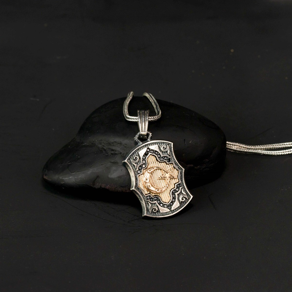 Special Design Vintage Crescent Sterling Silver Men's Necklace